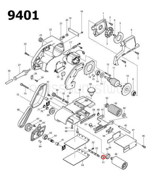 KEY 4 เครื่องขัดกระดาษทราย Makita มากีต้า PW5001C [#54], 9401, 9402 [#51], 9924DB [#62] Pn.254202-2 (แท้) ##