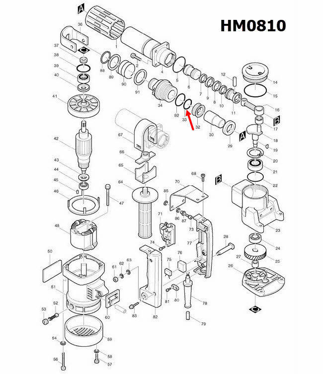 โอริง สกัดไฟฟ้า Maktec MT860, Makita HM0810, HM0810T, TA Pn.213411-2 (แท้)+
