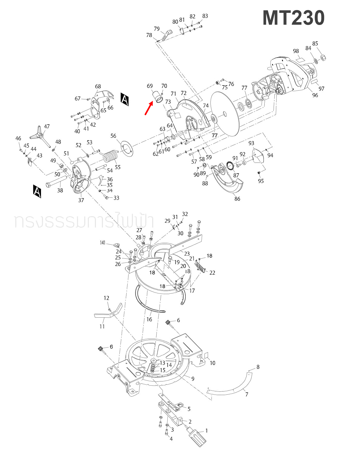 DUST NOZZLE แท่นตัดองศา Maktec มาคเทค, Makita มากีต้า MT230 [#69], M2300, M2300B [#16] Pn.JM23000178 (แท้) ##