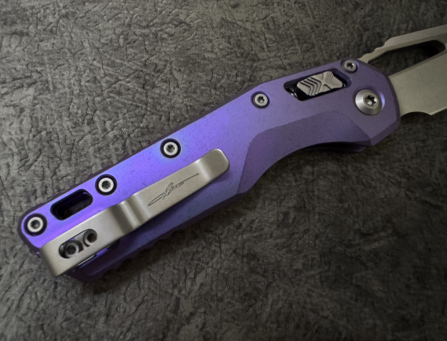 Microtech Marfione Select MSI RAM LOK Purple Haze Titanium Handles w/ Purple Accents & Stonewash M390MK