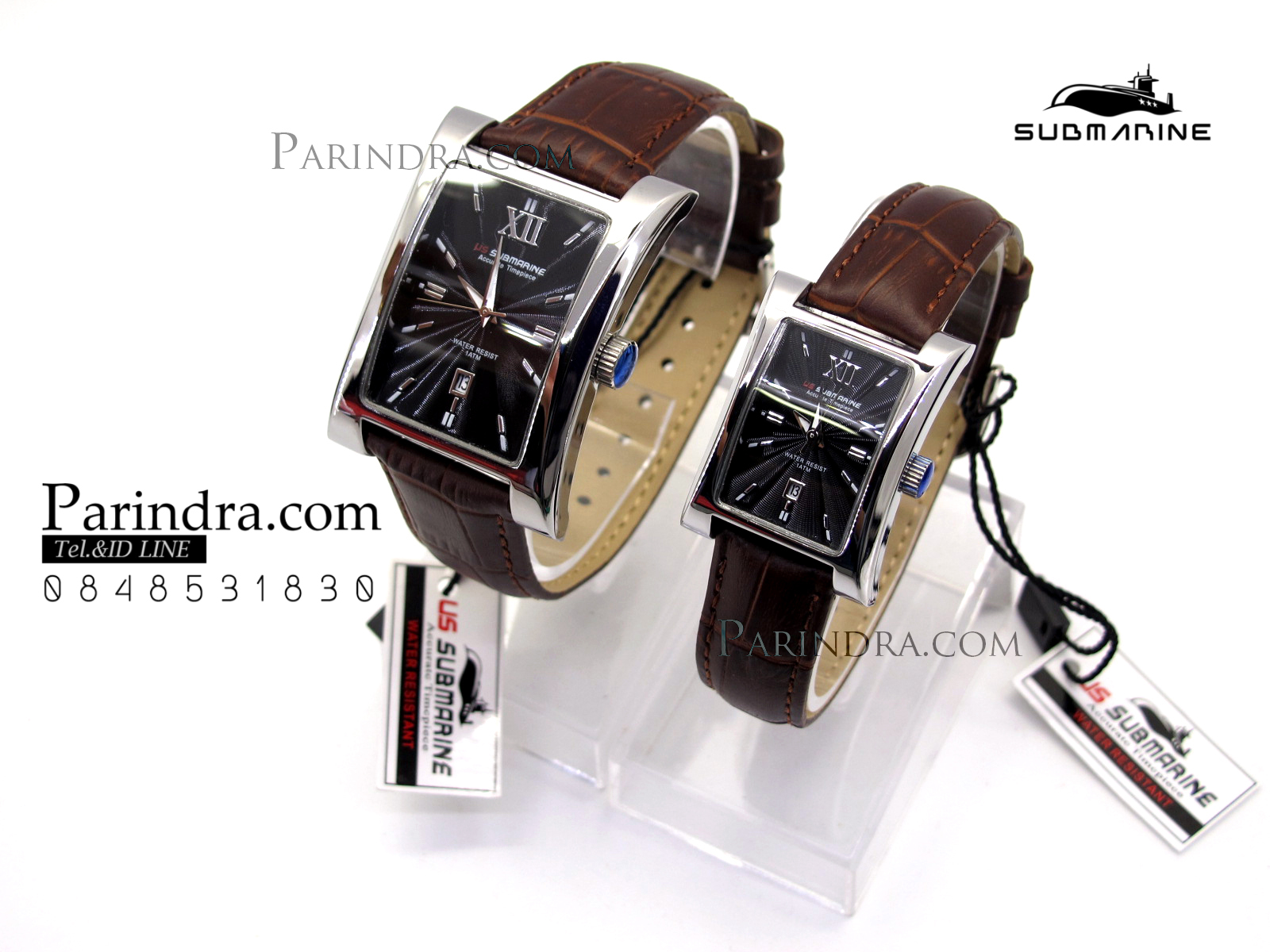 นาฬิกา US Submarine J113L-MD ของแท้ 100 % สายหนังน้ำตาลหน้าปัดดำ คู่