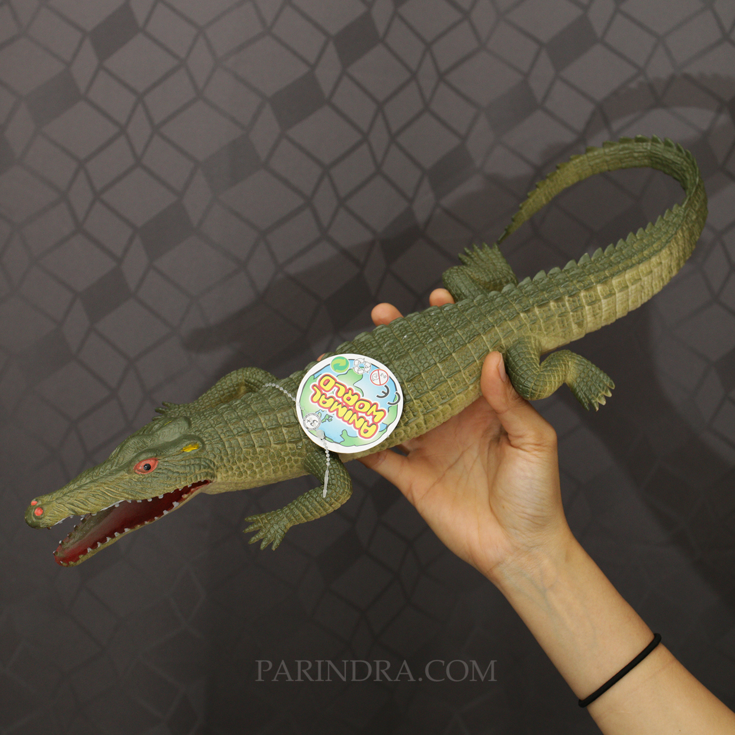 ตุ๊กตายาง ลูกจระเข้ สีเขียว บีบมีเสียง ตัวใหญ่ ขนาด 24 นิ้ว เหมือนจริง