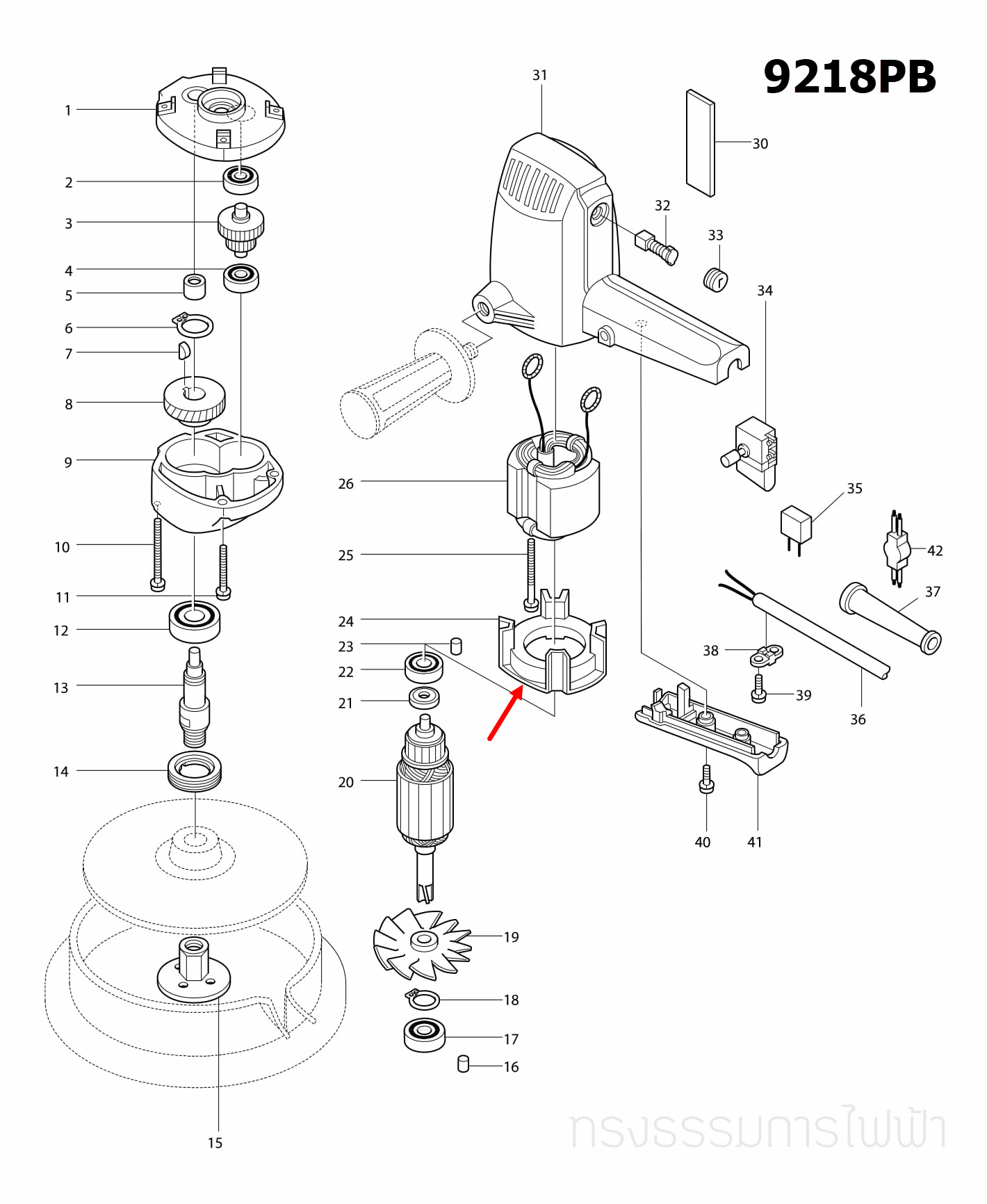 แผ่นบังทุ่น เครื่องขัดกระดาษทราย Makita 9218SB [#21], 9218PB, PBL, BL [#24] Pn.411241-7 (แท้) ##(*)