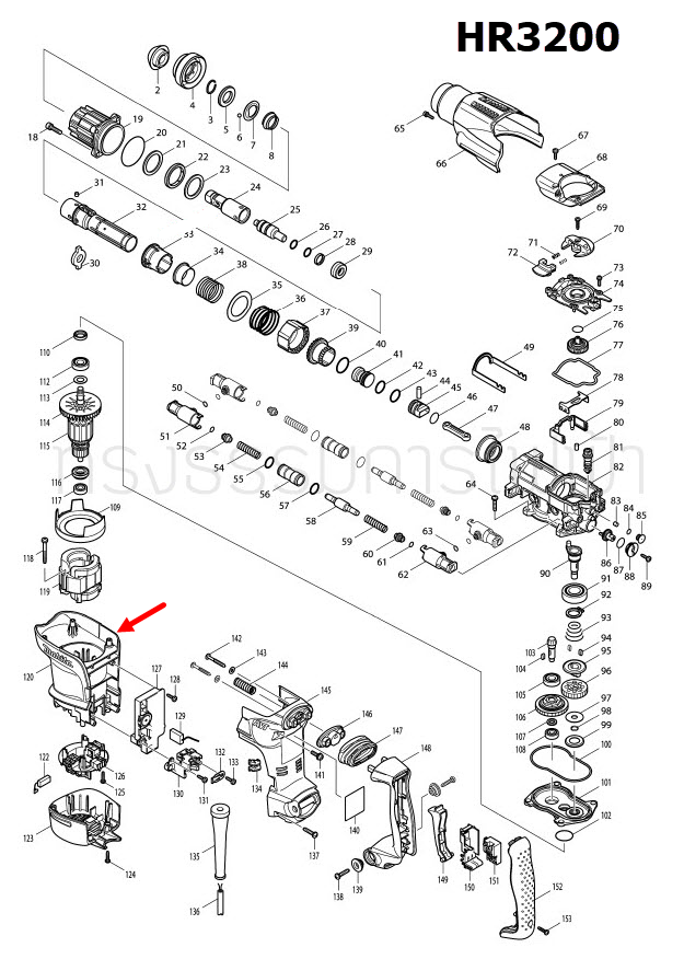 MOTOR HOUSING สว่านโรตารี่ Makita HR3200, HR3200C [#120] Pn.450252-7 (แท้) ##
