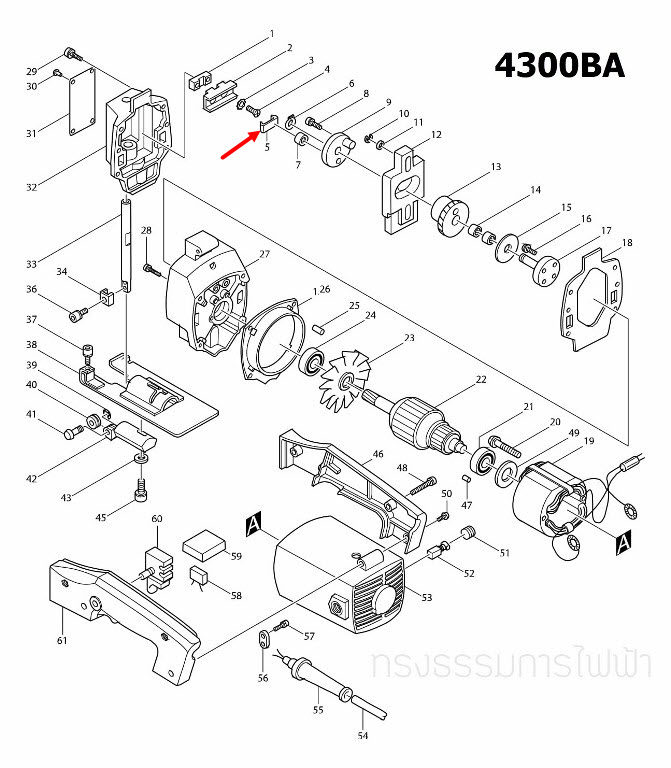 เหล็กบังเลี่อย เลื่อยจิ๊กซอว์ Makita-มากีต้า 4300BA, 4300BV [#5] Pn.342483-1 (แท้) ##(*)