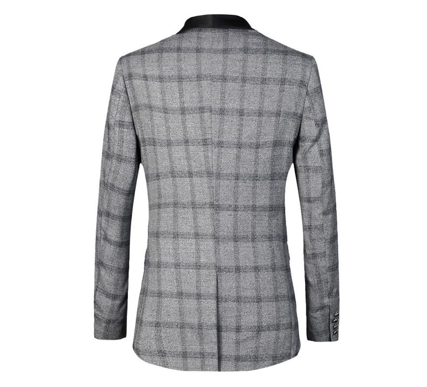 Pre-order ชุดสูทชาย ลายสก็อตสีเทาปกดำ รุ่นยอดฮิต