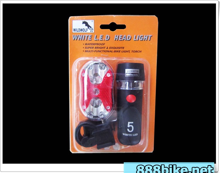 ชุดไฟหน้า 5 เลด+ไฟท้าย 9 เลด fron and rear bike light kit, ledsw2, ไฟหน้า+ไฟท้าย -ไฟชุด