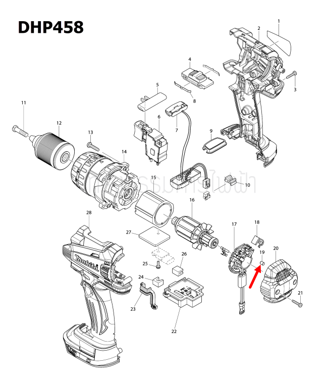 RUBBER PIN 4 สว่านเจาะกระแทกไร้สาย Makita มากีต้า DDF458, DHP458 [#19] Pn.263032-0 (แท้) ##