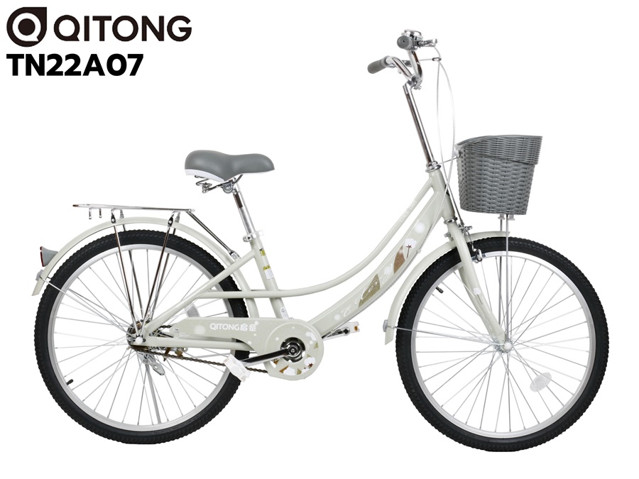 จักรยานแม่บ้าน QITONG รุ่น TN22A07 24" City bike ล้อ 24 นิ้ว ไม่มีเกียร์ เฟรมเหล็ก พร้อมตะกร้าวินเทจ
