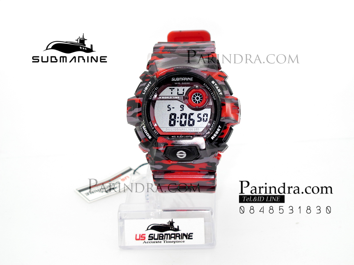 นาฬิกา US submarine รุ่น TP1342M (Military) สีลายพรางทหารสีแดง หน้าปัดพื้นเทา
