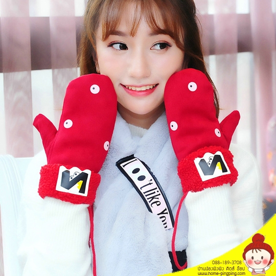 ถุงมือกันหนาว N-PACMA (สีแดง) แบบหนา หุ้มทั้งมือ ไม่มีนิ้ว สำหรับเด็กโตและผู้ใหญ่