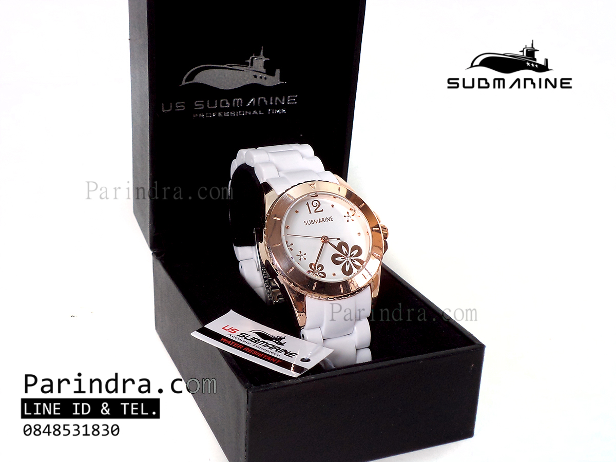 นาฬิกา US submarine รุ่น W052M สายเซรามิกสีขาวเงาขอบทองเรียบ