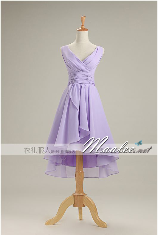 พร้อมส่ง ชุดราตรีสั้น ชุดเพื่อนเจ้าสาว สีม่วงอ่อน Lavender