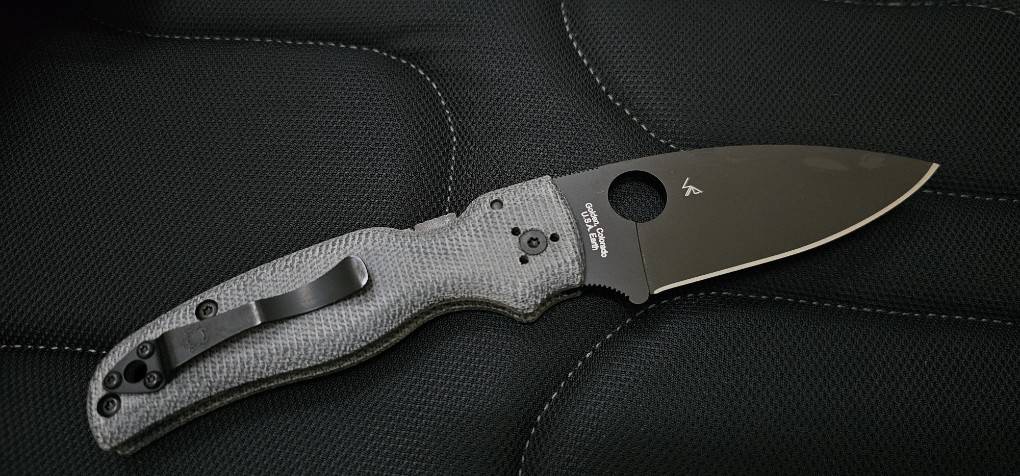 Spyderco Exclusive Gray Shaman with Gray Canvas Micarta Black Blade CPM S45VN Plain Edge
