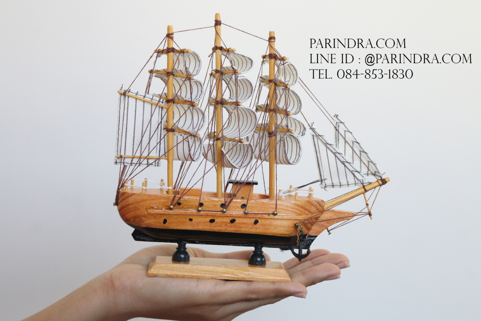 โมเดลเรือสำเภาไม้ขนาด 8 นิ้ว แต่งโต๊ะทำงาน สำหรับการตกแต่งบ้านและร้านค้าทั่วไป No.3