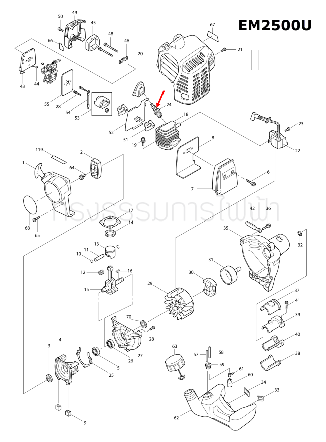 หัวเทียน เครื่องตัดหญ้า Makita มากีต้า EM2500U [#24], DCS34 [#32] Pn.965603021 (แท้) ##