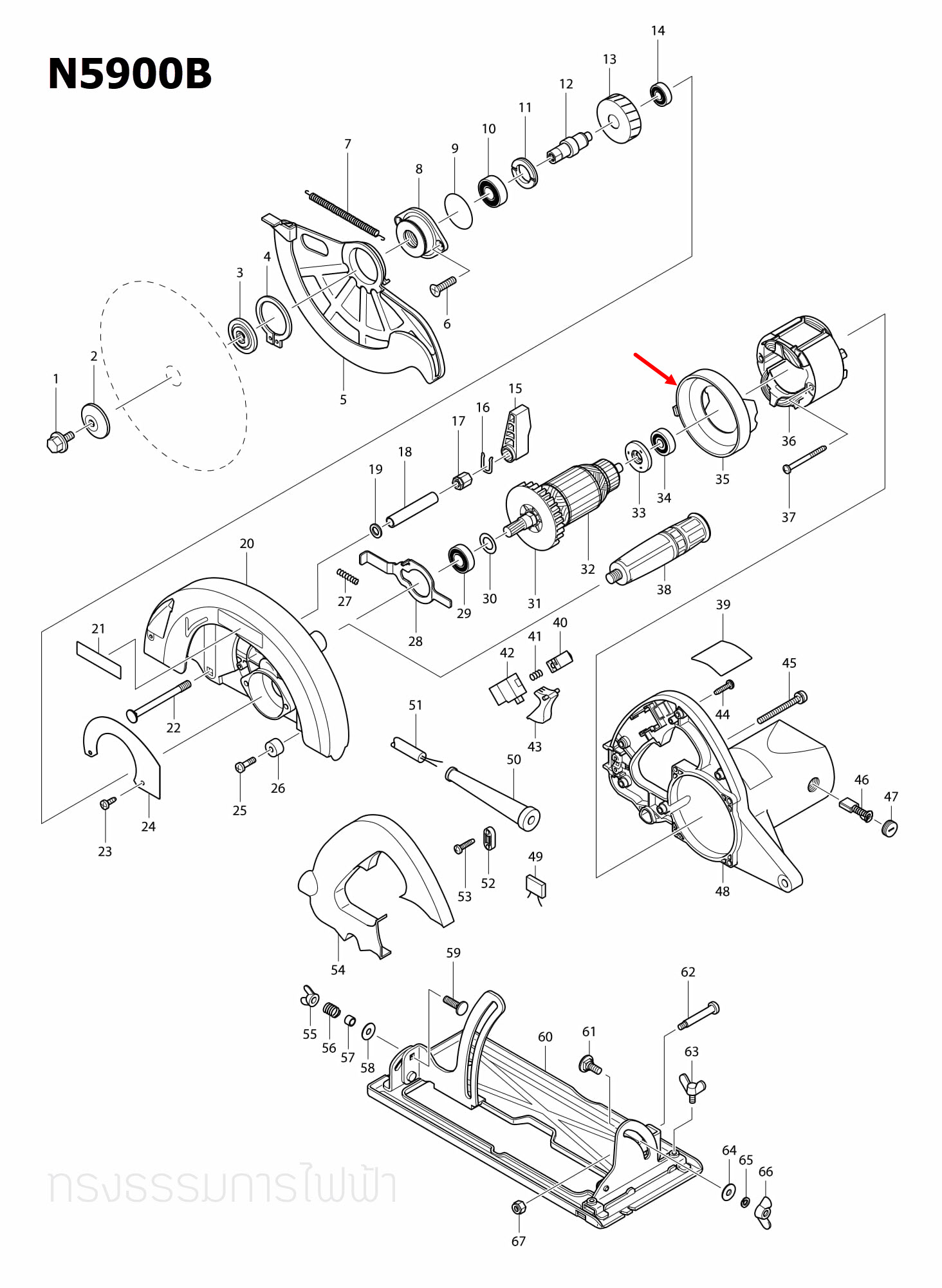 BAFFLE PLATE เลื่อยวงเดือน Makita มากีต้า N5900B [#35], 5901B Pn.417114-2 (แท้) ##
