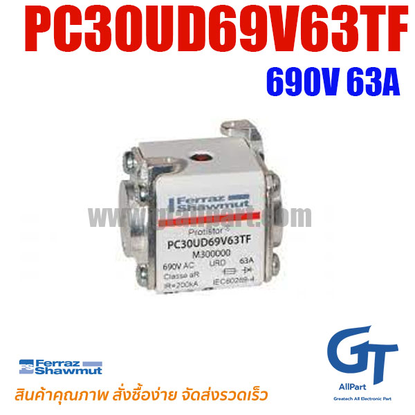 ฟิวส์ Ferraz , PC30UD69V63TF , 63A 690V , M300000 , 6,9 URD 30 TTF 0050