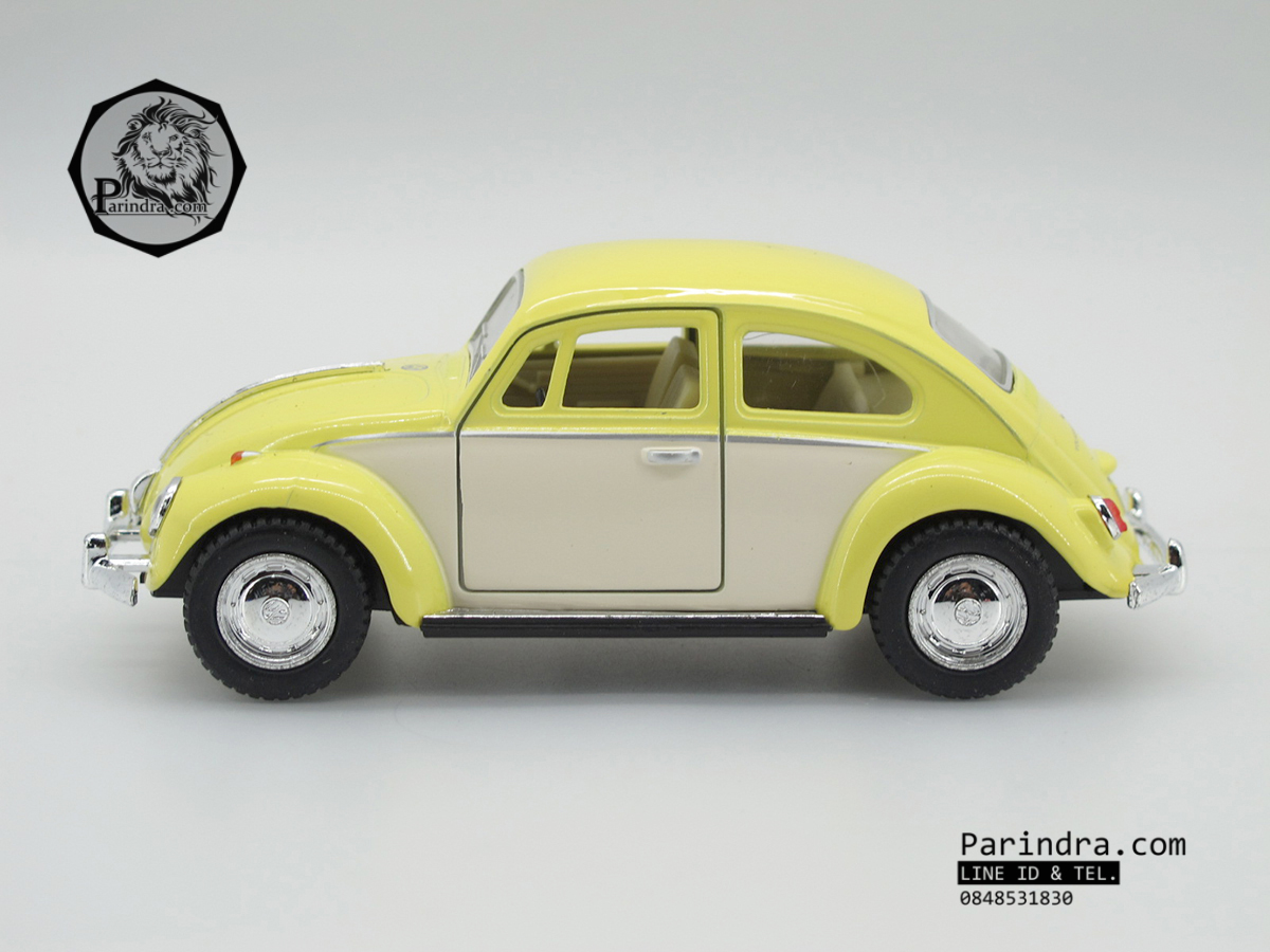 โมเดลรถเหล็กรถเต่า Volkswagen 1967 อัตราส่วน 1:32 สีเหลืองอ่อน ประตูขาว