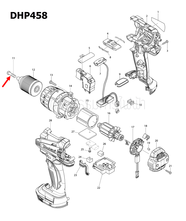 FLAT HEAD SCREW M6X22 สว่านเจาะกระแทกไร้สาย Makita HP330D, DF333, HP333, DDF453, DHP458, DHP482, DDF483, DHP483, DDF484, DHP486, DDF486, MT065 Pn.251468-5 (แท้) ##(*)