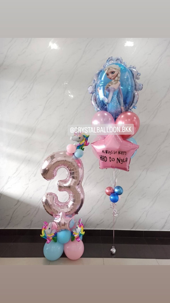 ลูกโป่ง วันเกิดเด็ก Theme Frozen พิมพ์ลาย 2 ด้าน ช่อ 7 ลูก 1 ช่อ พร้อม ฟอยลฺตัวเลข ขนาด 40" ตั้งฐาน 1 ชิ้น พร้อมตแต่ง สามารถเปลี่ยนสีลูกโป่ง/เปลี่ยนข้อความ/เปลี่ยนสี-ฟอยล์ตัวเลข/เปลี่ยนสี-ฟอยล์ตกแต่งได้