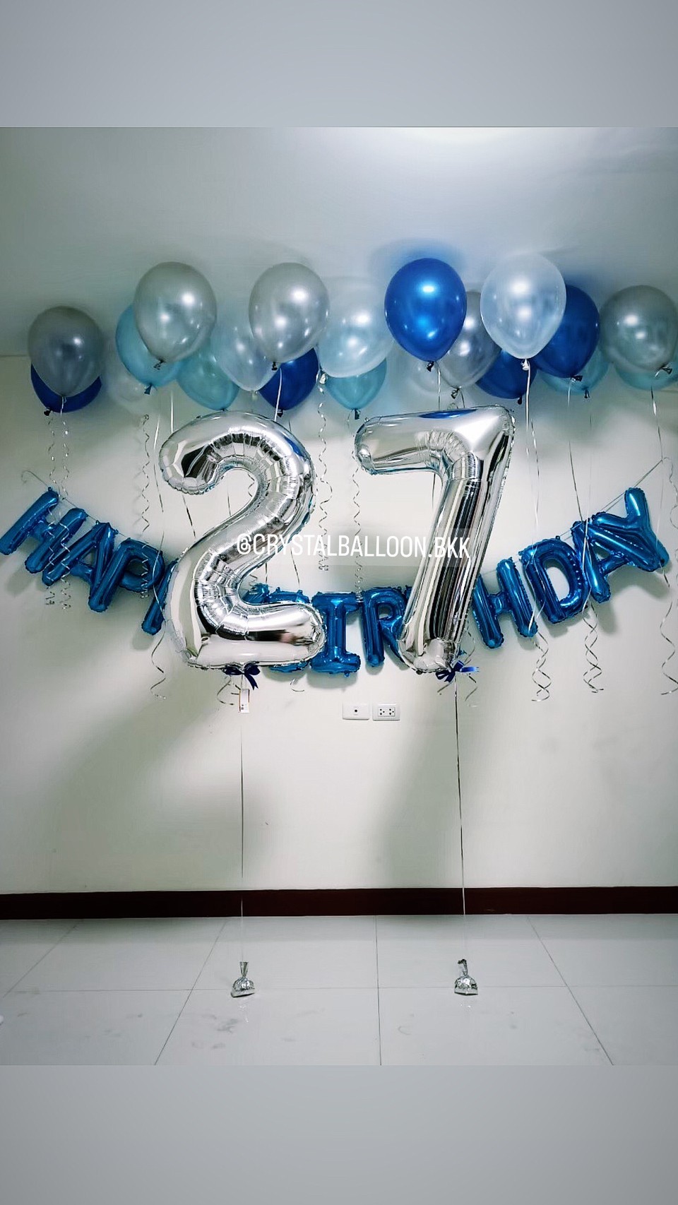 ลูกโป่ง วันเกิด ฟอยล์ตัวอักษร HAPPY BIRTHDAY ตัวพิมพ์ใหญ่ สีน้ำเงิน พร้อม ลูกโป่งลอยฝ้า 20 ลูก,ฟอยล์ตัวเลข ขนาด 40" 2 ชิ้น พร้อมตกเเต่ง สามารถเปลี่ยนสีลูกโป่ง/เปลี่ยนสี-ฟอยล์ตัวเลขได้