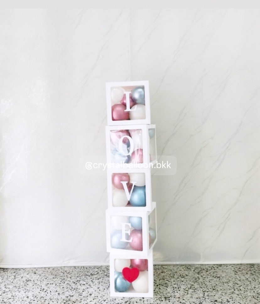 ลูกโป่ง Welcome Baby กล่องใส ขนาด 12" ติดตัวอักษร 5 กล่อง Theme ฟ้า - ชมพู พร้อมตกแต่ง สามารถเปลี่ยนสีลูกโป่ง/เปลี่ยนข้อความได้