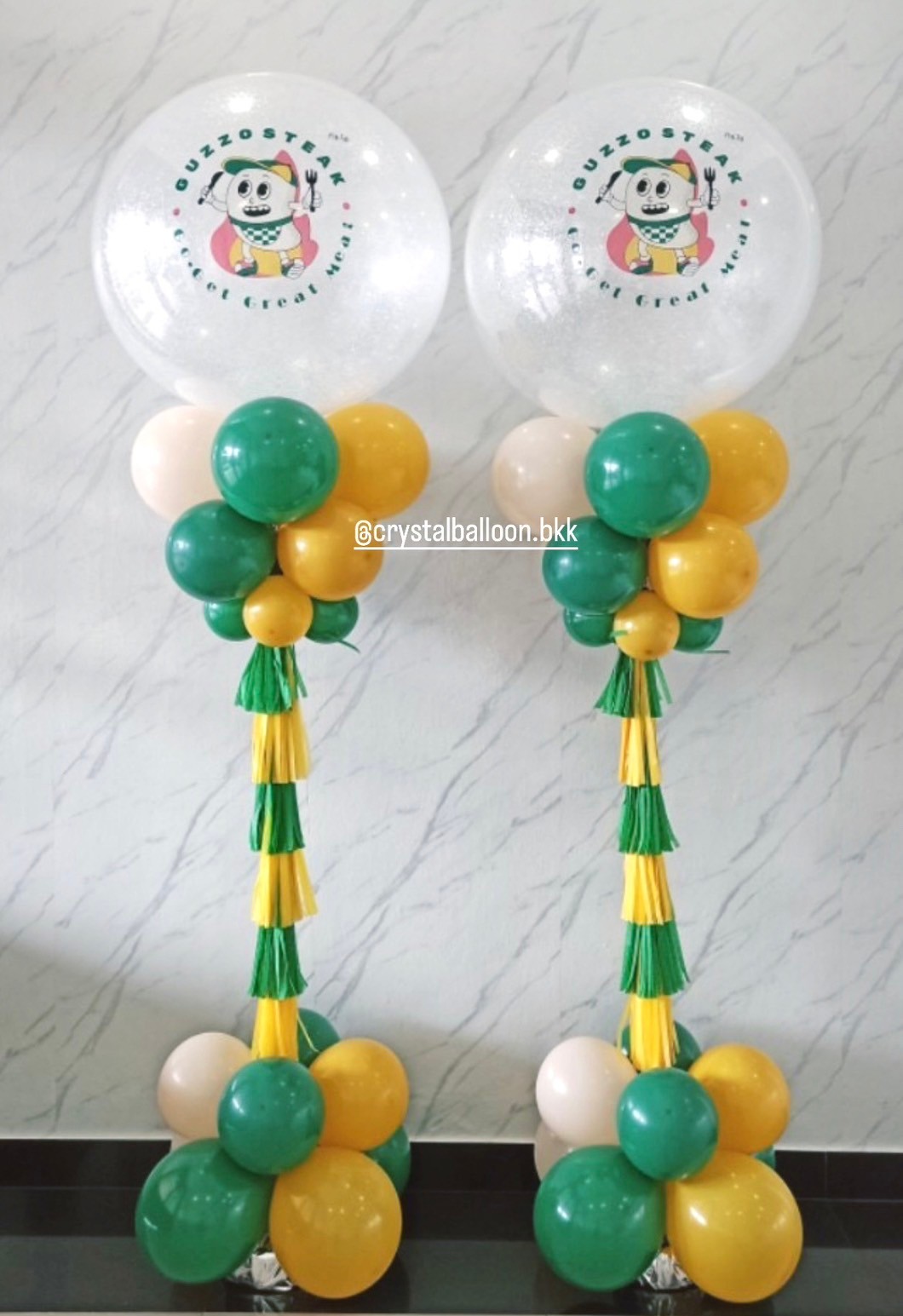เสาลูกโป่ง เปิดร้าน Bubble ขนาด 36" กลิตเตอร์สีขาวมุก 2 เสา พร้อมตกแต่ง สามารถเปลี่ยนสีลูกโป่ง/เปลี่ยนข้อความได้