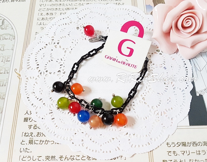 Aznavour สร้อยข้อมือเซลลูโลสจี้ทรงกลมลูกกวาดหลากสี ( Black )