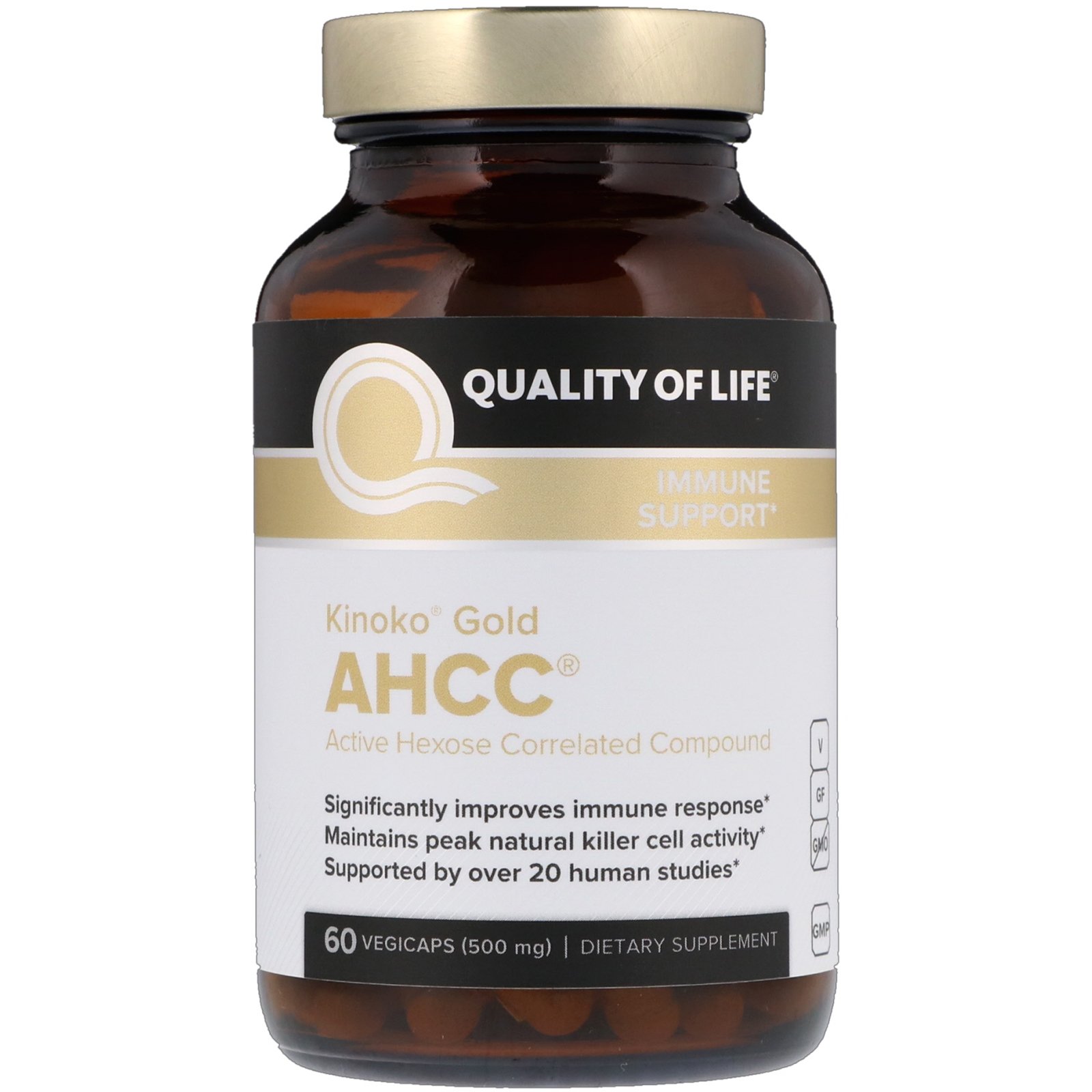 ## สุดยอดภูมิคุ้มกัน ## Quality of Life Labs, Kinoko Gold AHCC, Immune 500 mg, 60 Vegicaps