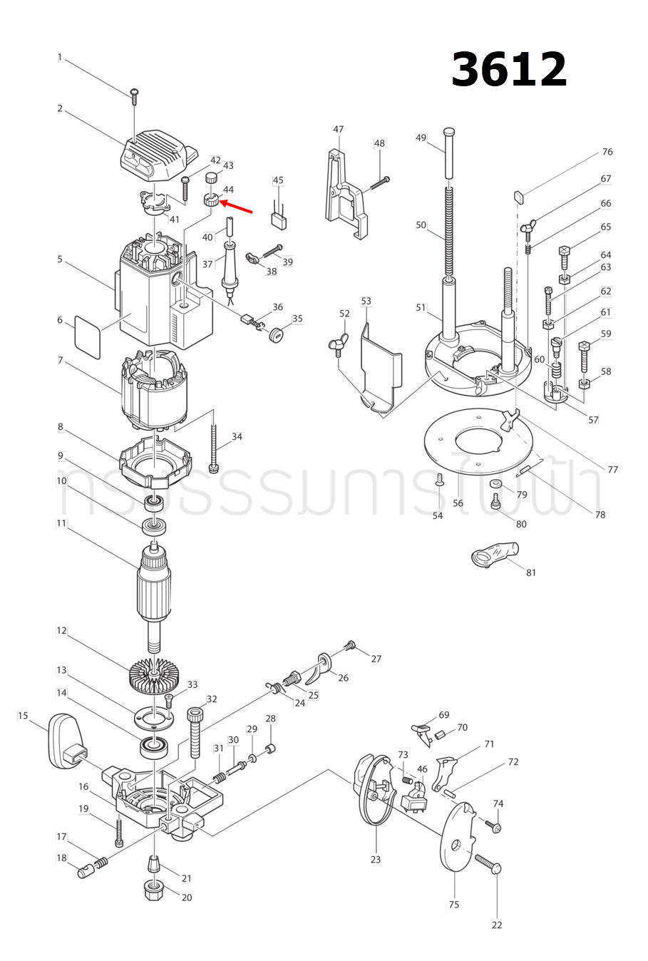 NYLON NUT M10 เราท์เตอร์ (Router) Makita-มากีต้า 3612 [#44], 3612BR [#2] Pn.410129-8 (แท้) ##(*)
