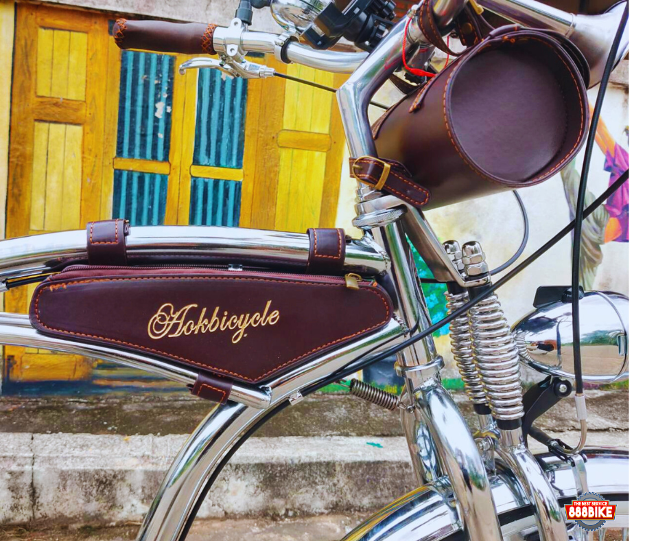 จักรยานครุยเซอร์ AOK BIKE Cruiser Beach bike เฟรมเหล็กชุบโครเมี่ยม ตะเกียบคู่ เกียร์ชิมาโน่ 7 สปีด ล้อขนาด 24 26 นิ้ว มาพร้อมกระเป๋า 3 ใบสไตล์วินเทจ