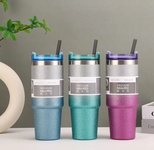 แก้วสแตนเลสทูโทน ทรงสูงเนื้อกากเพชร 20 ออนซ์/600 ml