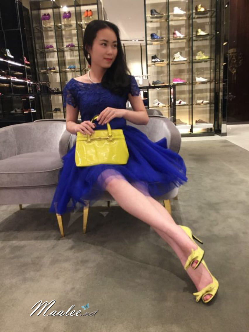 พร้อมเช่า ชุดราตรีสั้น เพื่อนเจ้าสาว แบบ A แขนสั้น ลูกไม้ ผ้าคาดเอวซาติน (ซิปหลัง)