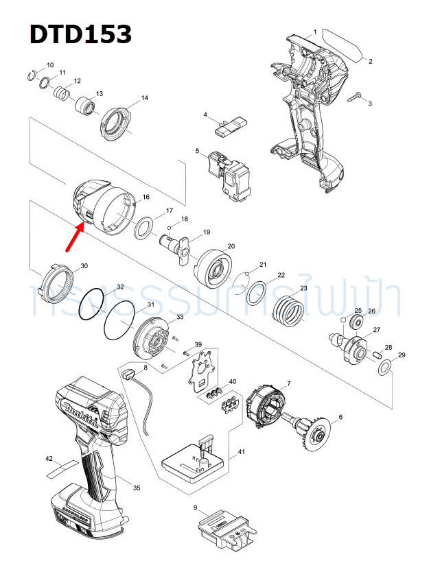 HAMMER CASE COMPLETE สว่านไร้สาย Makita มากีต้า DTD153 [#16] Pn.143957-3 (แท้) ##