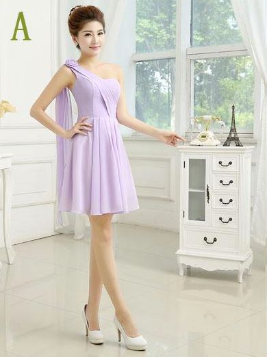 พร้อมส่ง ชุดราตรีสั้น ชุดเพื่อนเจ้าสาว สีม่วงอ่อน Lavender Lv-001D