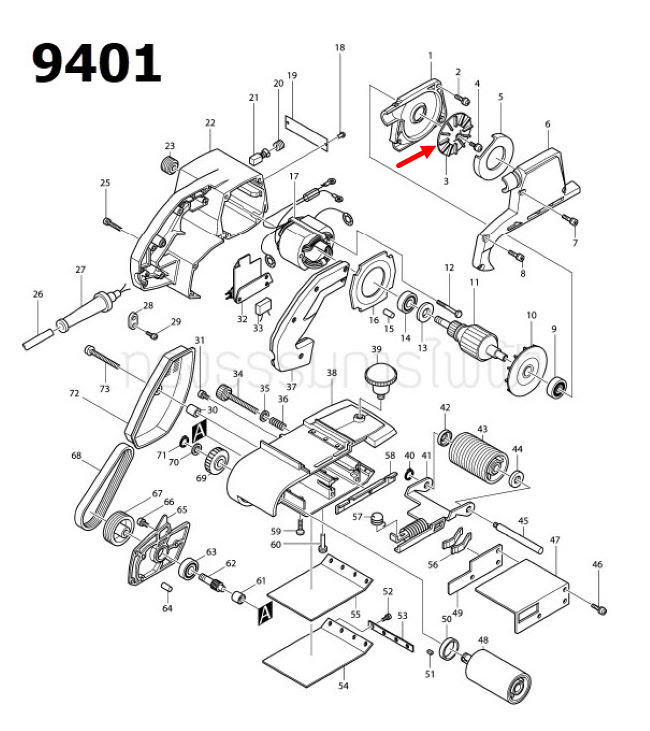 ใบพัดดูดฝุ่น เครื่องขัดกระดาษทราย Makita 9401 [#3], 9924DB [#36] Pn.241611-4 (แท้) ##