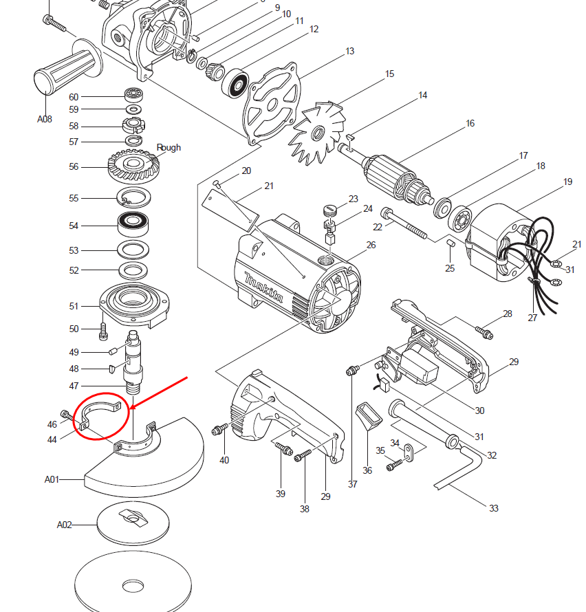 ขายึดบังสะเก็ด Makita มากีต้า GA7001, 7001L, 9007, 9607NB Pn.342555-2 (แท้) ##