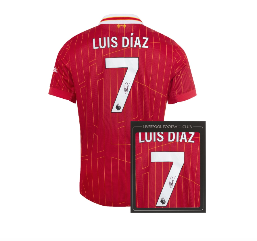 เสื้อลิเวอร์พูล 2024 2025 ลายเซ็นต์ LUIS DiAZ 7 มีใบรับรองลายเซ็นต์มือของแท้ในกล่อง