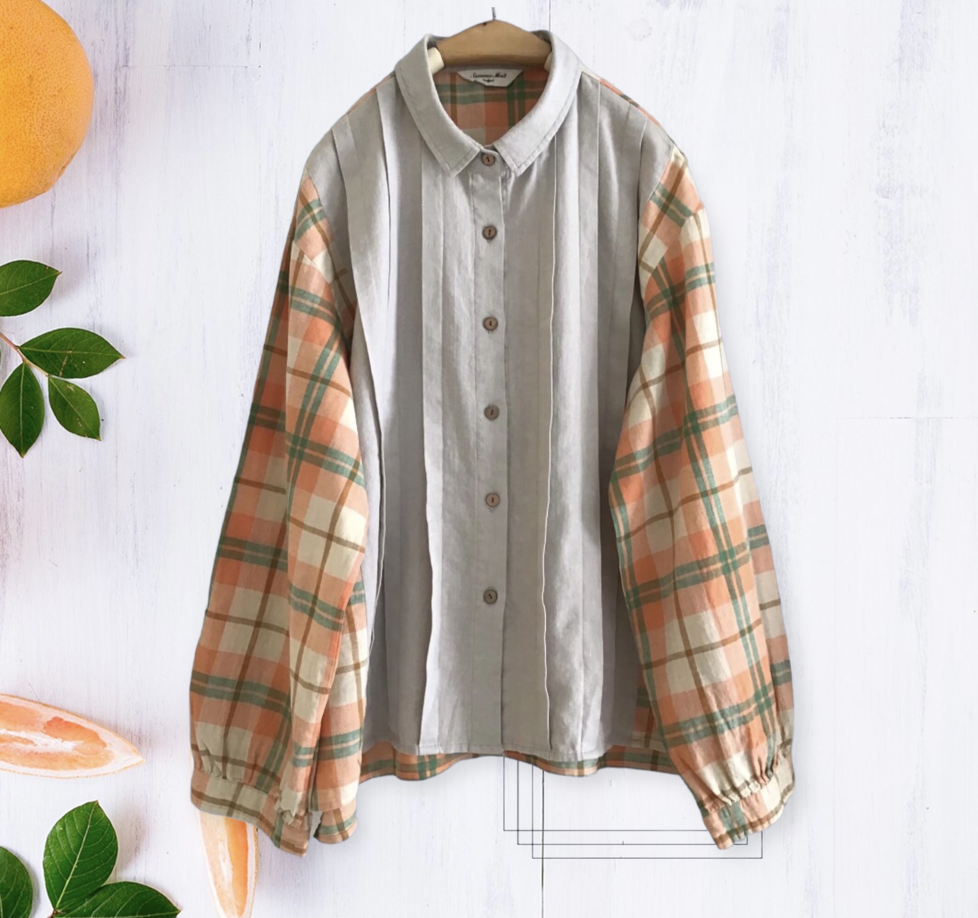 เสื้อเชิ้ตผ้าลินินผสมฝ้ายต่อลาย
