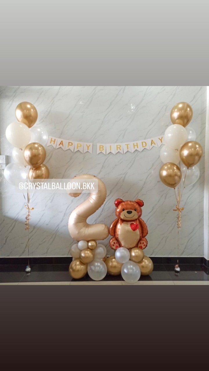 ลูกโป่ง วันเกิดเด็ก ช่อลูกโป่ง ช่อ 7 ลูก 2 ช่อ พร้อม ป้ายธง Happy Birthday 1 ชิ้น,ฟอยล์ตัวเลข ขนาด 40" ตั้งฐาน 1 ชิ้น,ฟอยล์หมี สีน้ำตาล ตั้งฐาน 1 ชิ้น พร้อมตกแต่ง สามารถเปลี่ยนสีลูกโป่ง/เปลี่ยนสี-ป้ายธง/เปลี่ยนสี-ฟอยล์ตัวอักษร-ตัวเลขได้