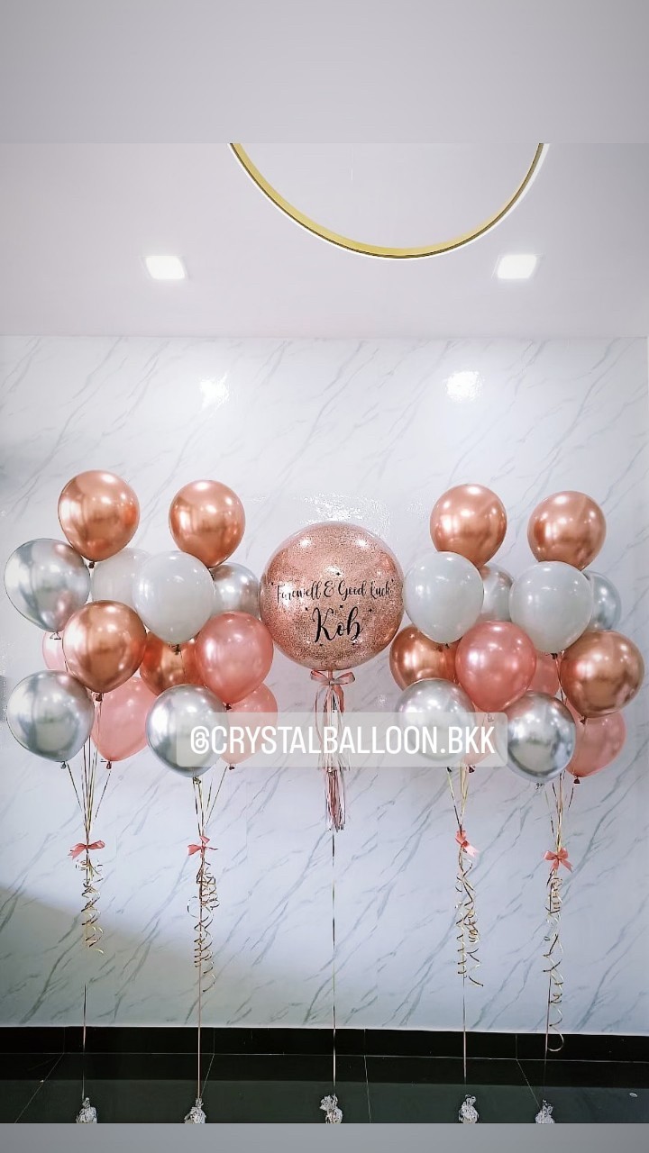 ลูกโป่ง อำลา Bubble ขนาด 24" สีโรสโกล พร้อมตกแต่ง ช่อลูกโป่ง 7 ลูก 4 ช่อ,ลูกโป่งใส ใส่กลิตเตอร์ สามารถเปลี่ยนสีลูกโป่ง/เปลี่ยนข้อความ/เปลี่ยนขนาดได้