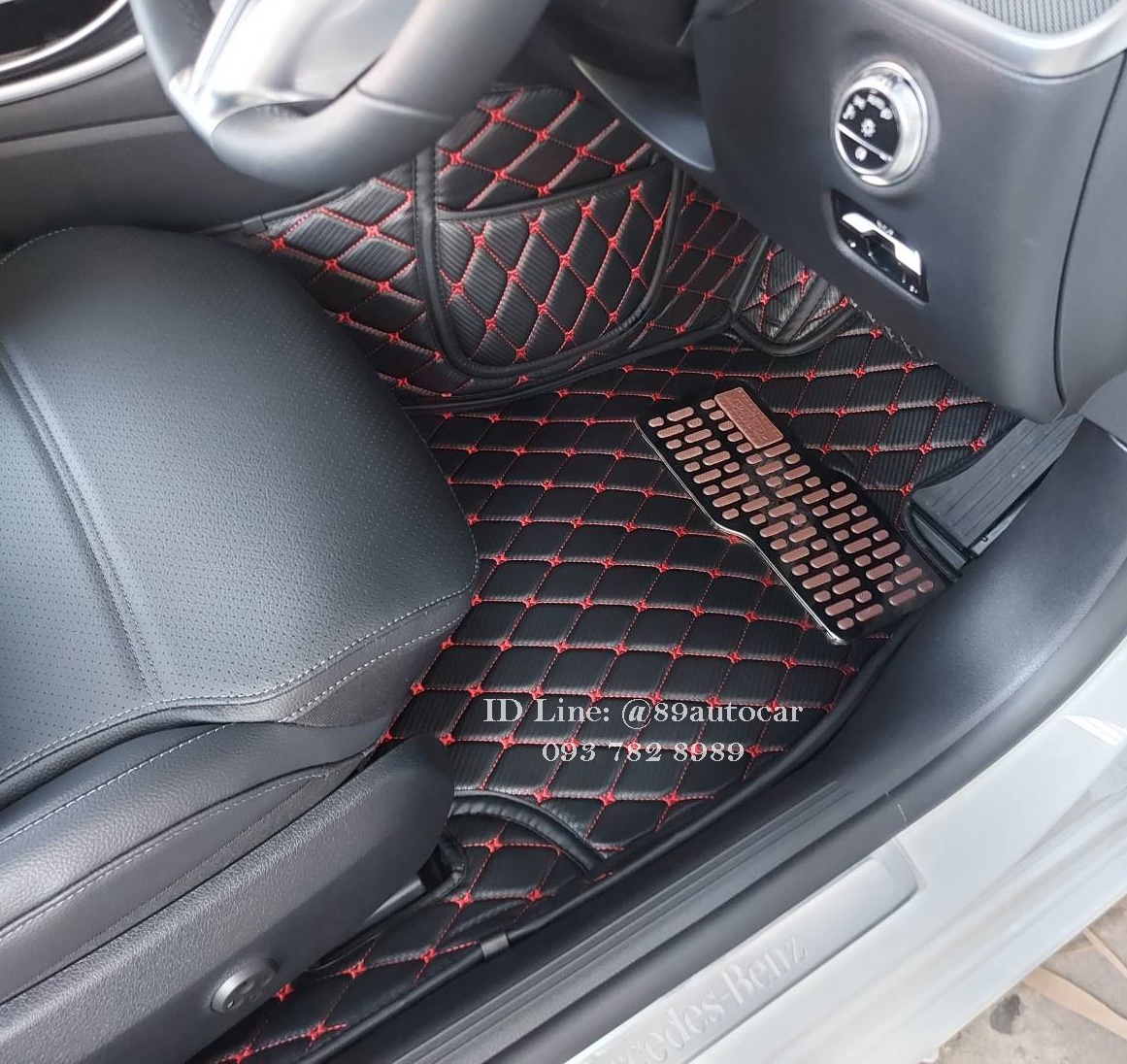พรมรถยนต์ Benz C220d W206 ปูพรม6D สีดำด้ายแดง ลายเคฟล่า + ท้ายเก็บของ