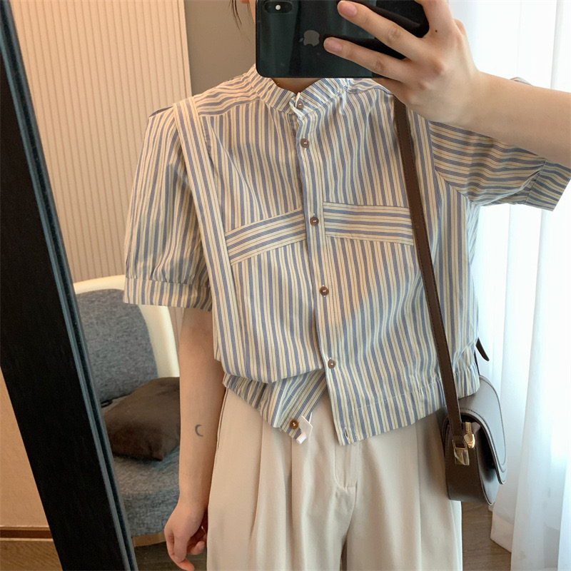 เสื้อครอปผ้าฝ้ายลายริ้ว