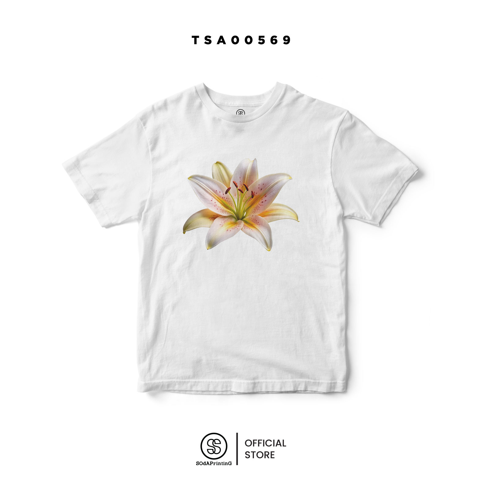 เสื้อยืด สีขาว พิมพ์ลาย ดอกลิลลี่ 🏵 รหัส TSA00569 #เสื้อ #เสื้อยืด #SOdAPrintinG #ดอกลิลลี่