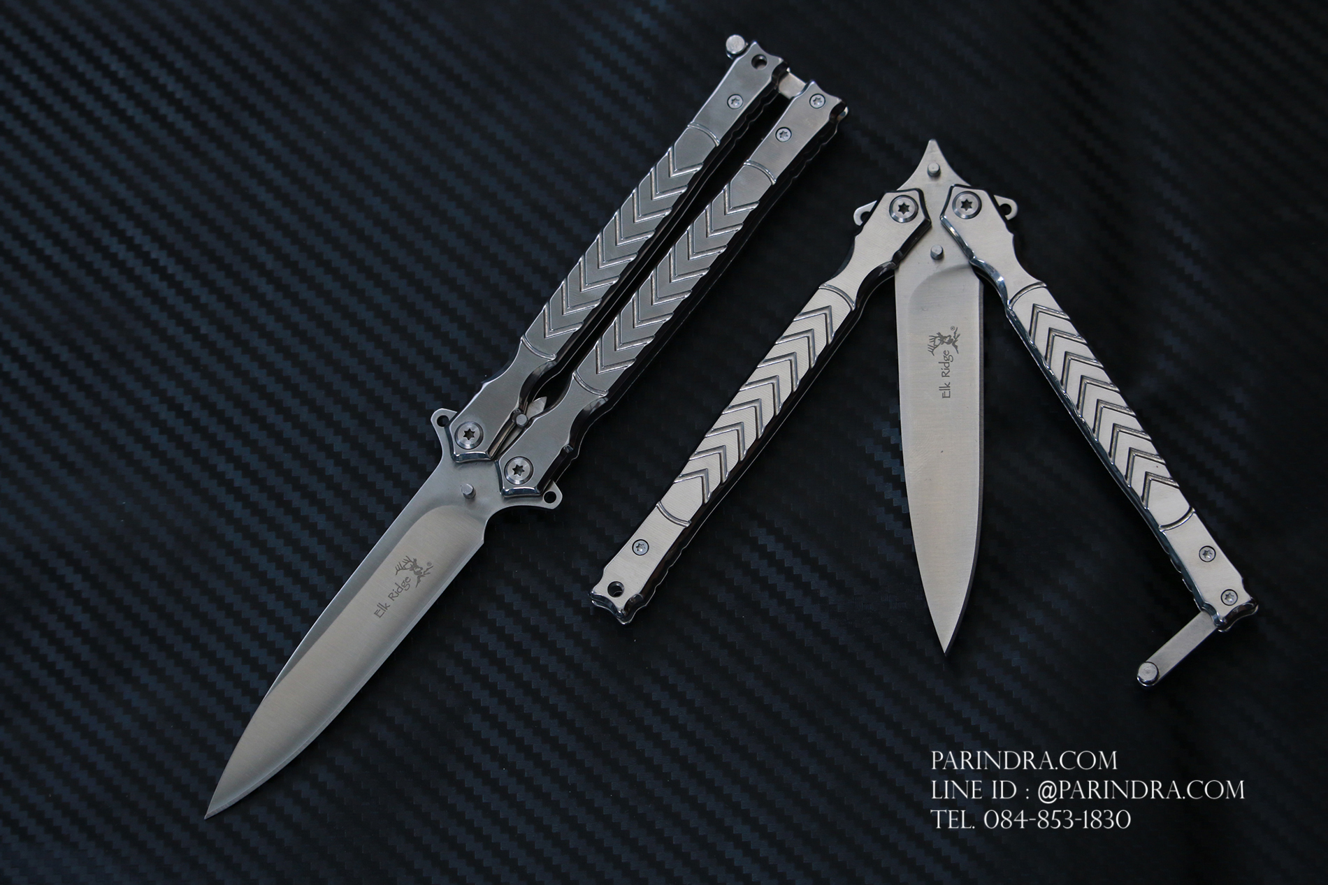 มีดปีกผีเสื้อ ลายหัวกวาง Elk Ridge สีเงิน ปลายแหลม