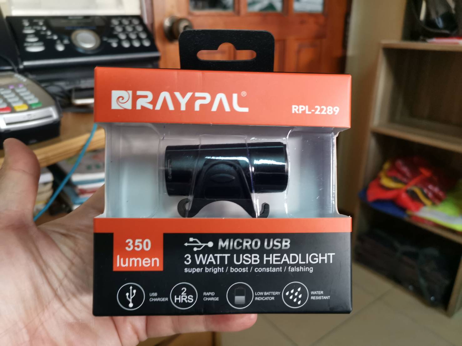 RAYPAL RPL-2289 ไฟหน้า LED Bright LED Bike Lights, Bicycle Light Front, USB Rechargeable, Waterproof Hi-power 3 watt สีดำ 350 Lumen