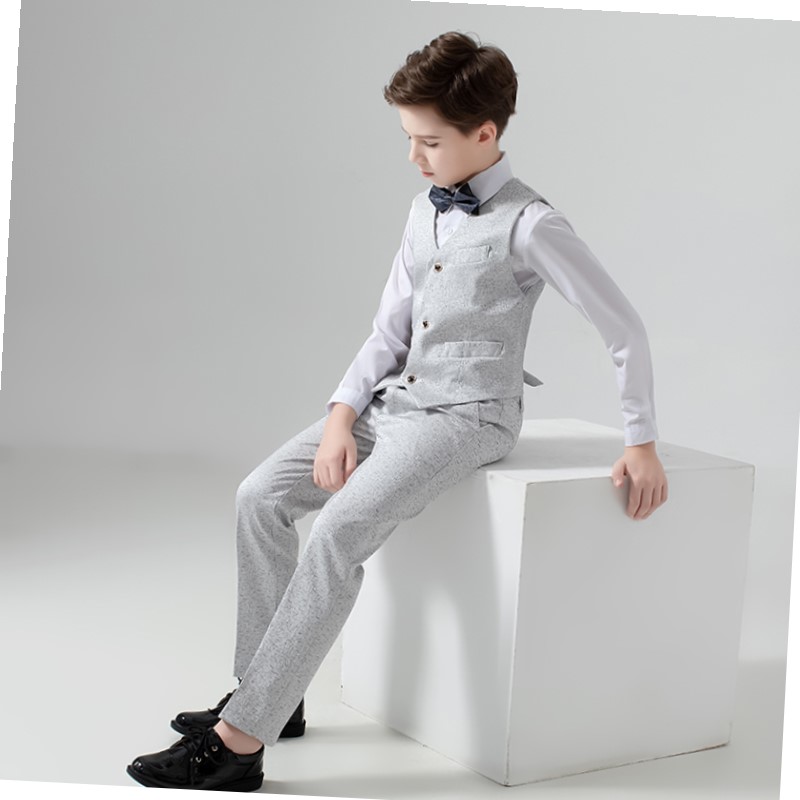 Pre-order ชุดสูทเด็กชาย สีเทา ทอลายในเนื้อผ้า