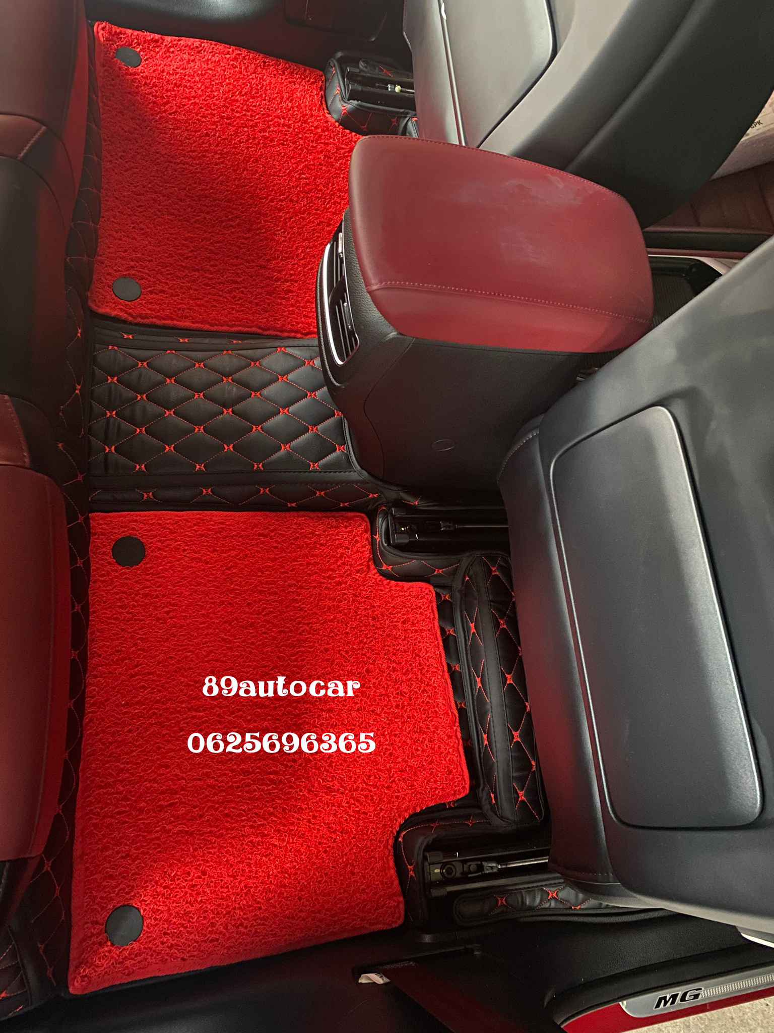 พรมรถยนต์ MG HS ปูพรม7D สีดำด้ายแดง + พรมดักฝุ่นสีแดง เข้ารูป เต็มคัน