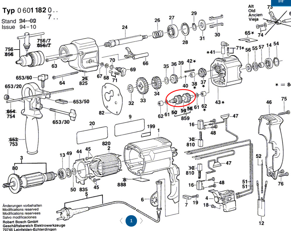 แกนเฟือง สว่านกระแทก BOSCH GSB 20-2, 20-2RE, PSB 680-2(แท้)